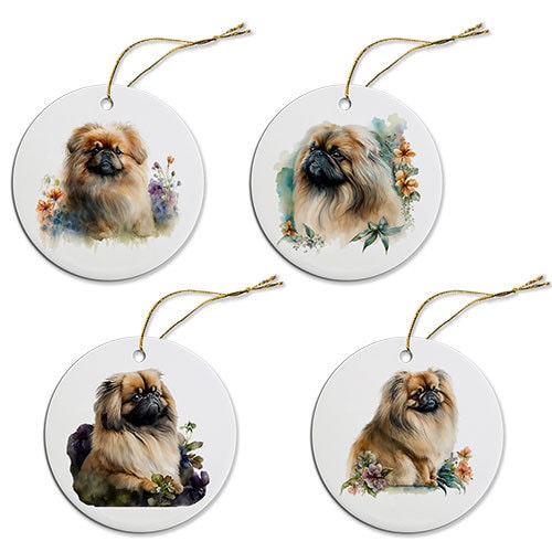 Dog Breed Specific Round Christmas Ornament, &quot;Pekingese&quot;