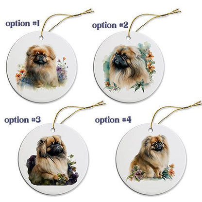 Dog Breed Specific Round Christmas Ornament, "Pekingese"