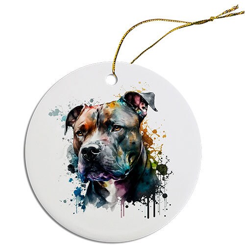 Dog Breed Specific Round Christmas Ornament, "Pit Bull"
