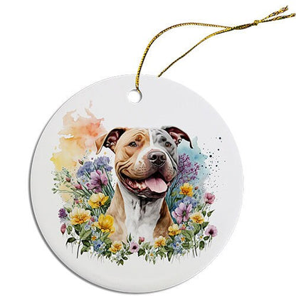 Dog Breed Specific Round Christmas Ornament, "Pit Bull"