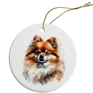 Dog Breed Specific Round Christmas Ornament, "Pomeranian"