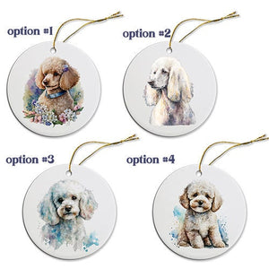 Dog Breed Specific Round Christmas Ornament, "Poodle"