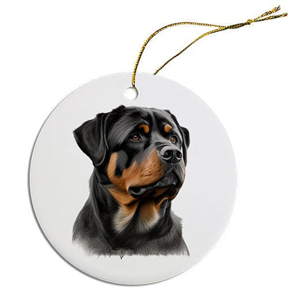 Dog Breed Specific Round Christmas Ornament, "Rottweiler"