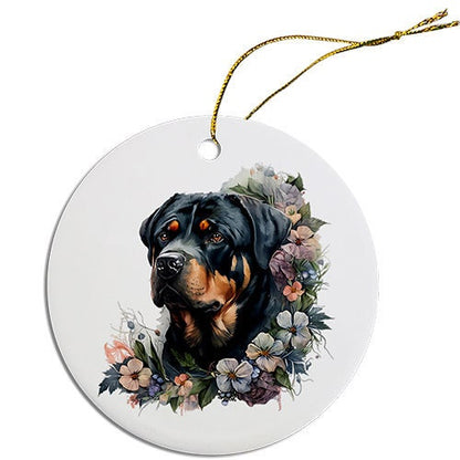 Dog Breed Specific Round Christmas Ornament, "Rottweiler"