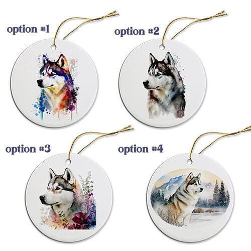 Dog Breed Specific Round Christmas Ornament, "Siberian Husky"