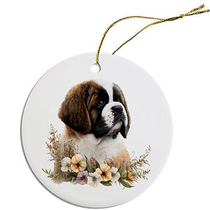 Dog Breed Specific Round Christmas Ornament, "St. Bernard"