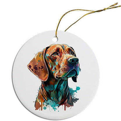 Dog Breed Specific Round Christmas Ornament, "Viszla"