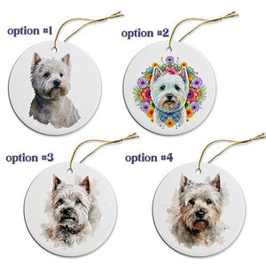 Dog Breed Specific Round Christmas Ornament, "Westie"