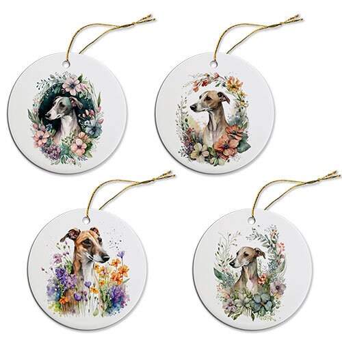 Dog Breed Specific Round Christmas Ornament, &quot;Whippet&quot;