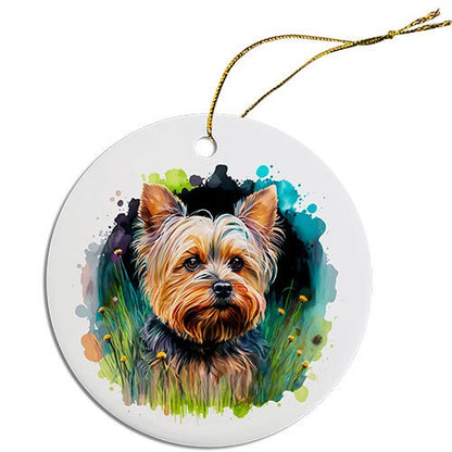 Dog Breed Specific Round Christmas Ornament, "Yorkie"