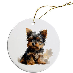 Dog Breed Specific Round Christmas Ornament, "Yorkie"