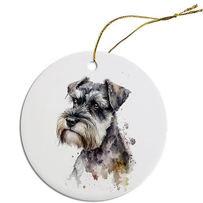 Dog Breed Specific Round Christmas Ornament, "Miniature Schnauzer"