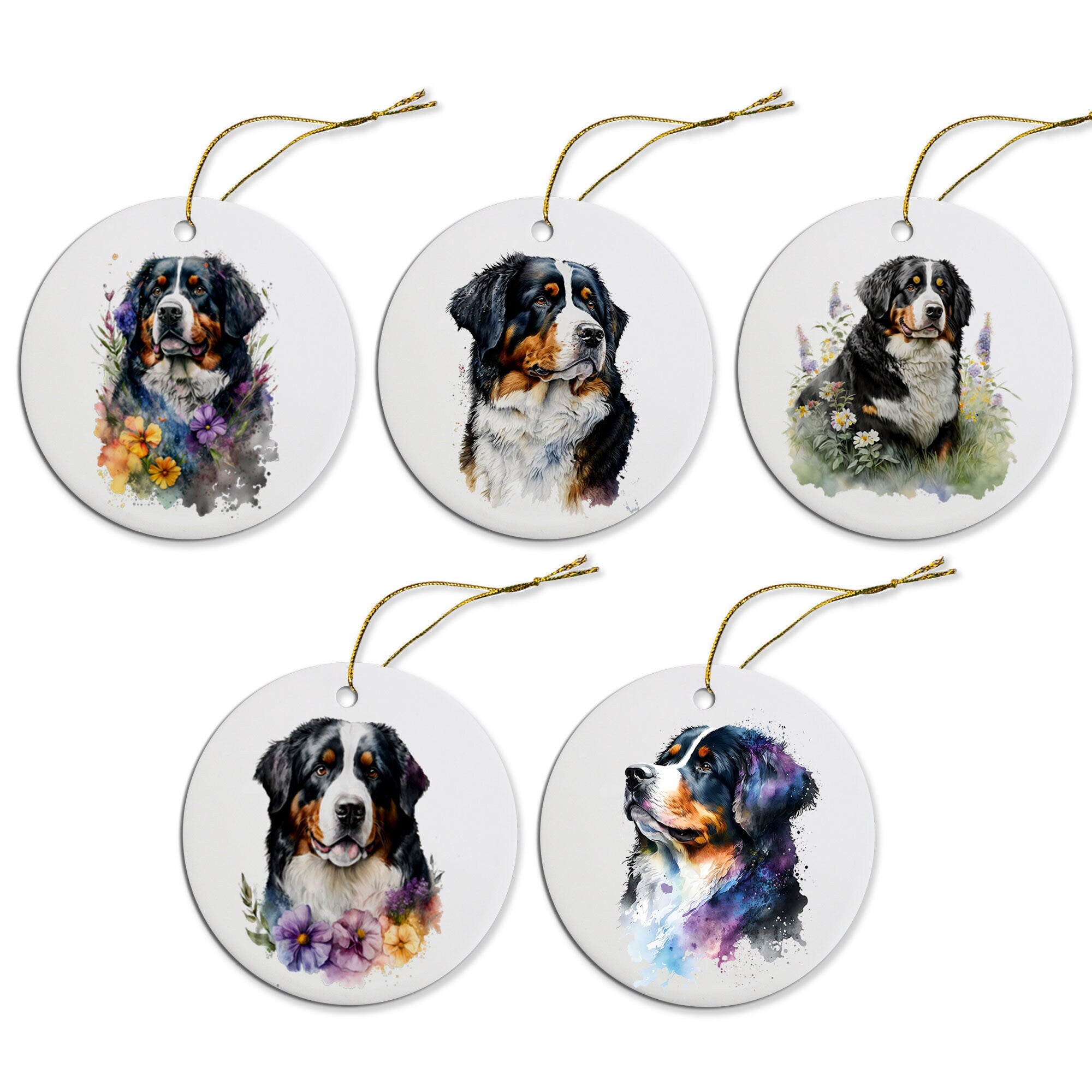 Dog Breed Specific Round Christmas Ornament, &quot;Bernise Mountain Dog&quot;