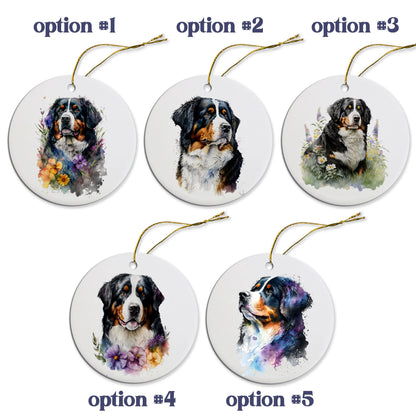 Dog Breed Specific Round Christmas Ornament, "Bernise Mountain Dog"