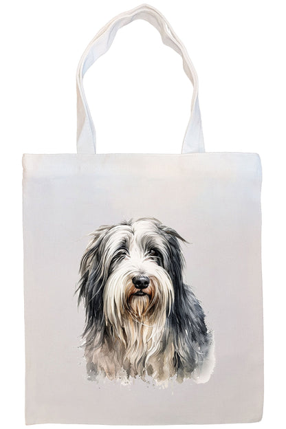Canvas Tote Bag, Zippered With Handles & Inner Pocket, "Bearded Collie"