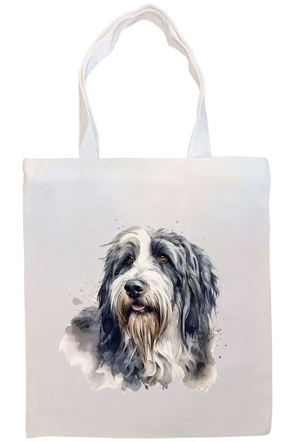 Canvas Tote Bag, Zippered With Handles & Inner Pocket, "Bearded Collie"