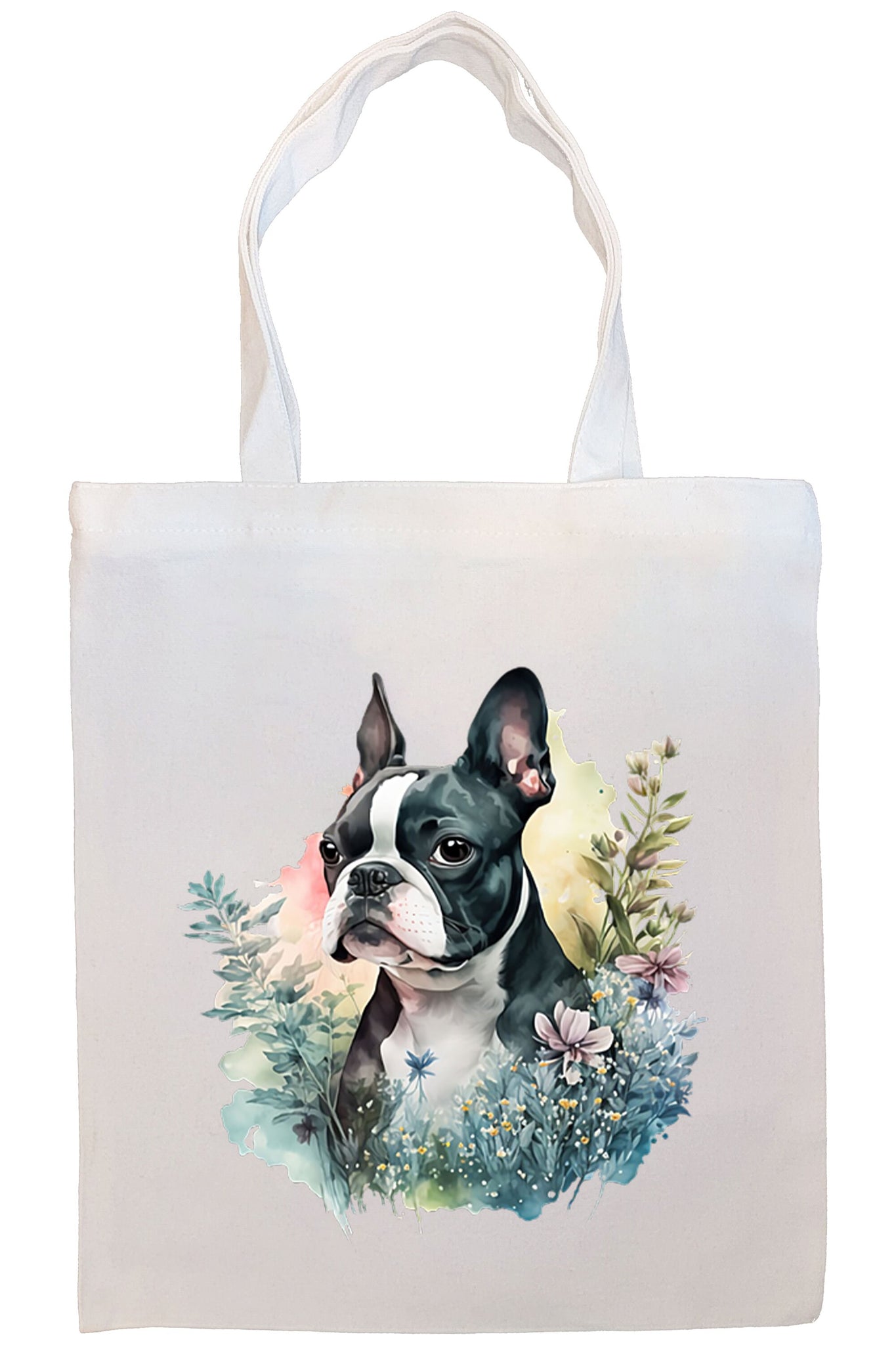 Canvas Tote Bag, Zippered With Handles & Inner Pocket, "Boston Terrier"