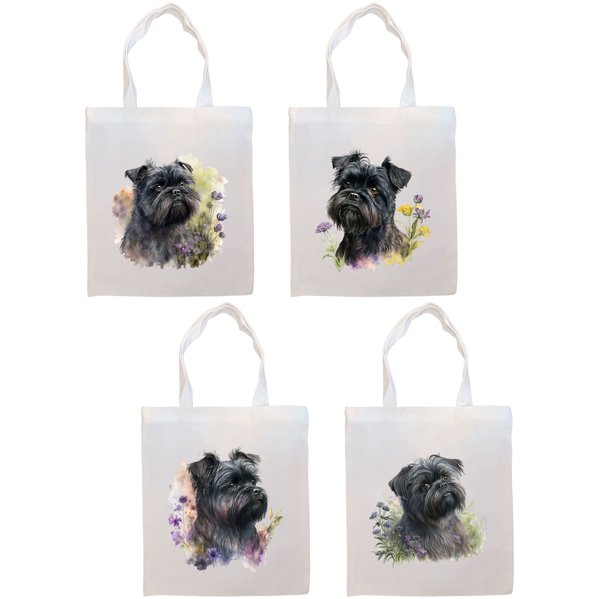 Canvas Tote Bag, Zippered With Handles & Inner Pocket, &quot;Affenpinscher&quot;
