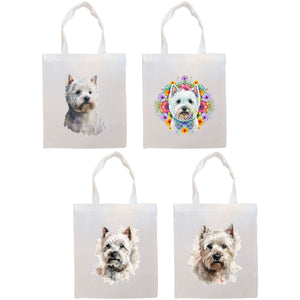 Canvas Tote Bag, Zippered With Handles & Inner Pocket, &quot;Westie&quot;