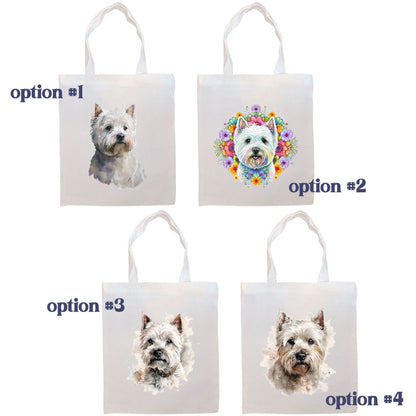 Canvas Tote Bag, Zippered With Handles & Inner Pocket, "Westie"