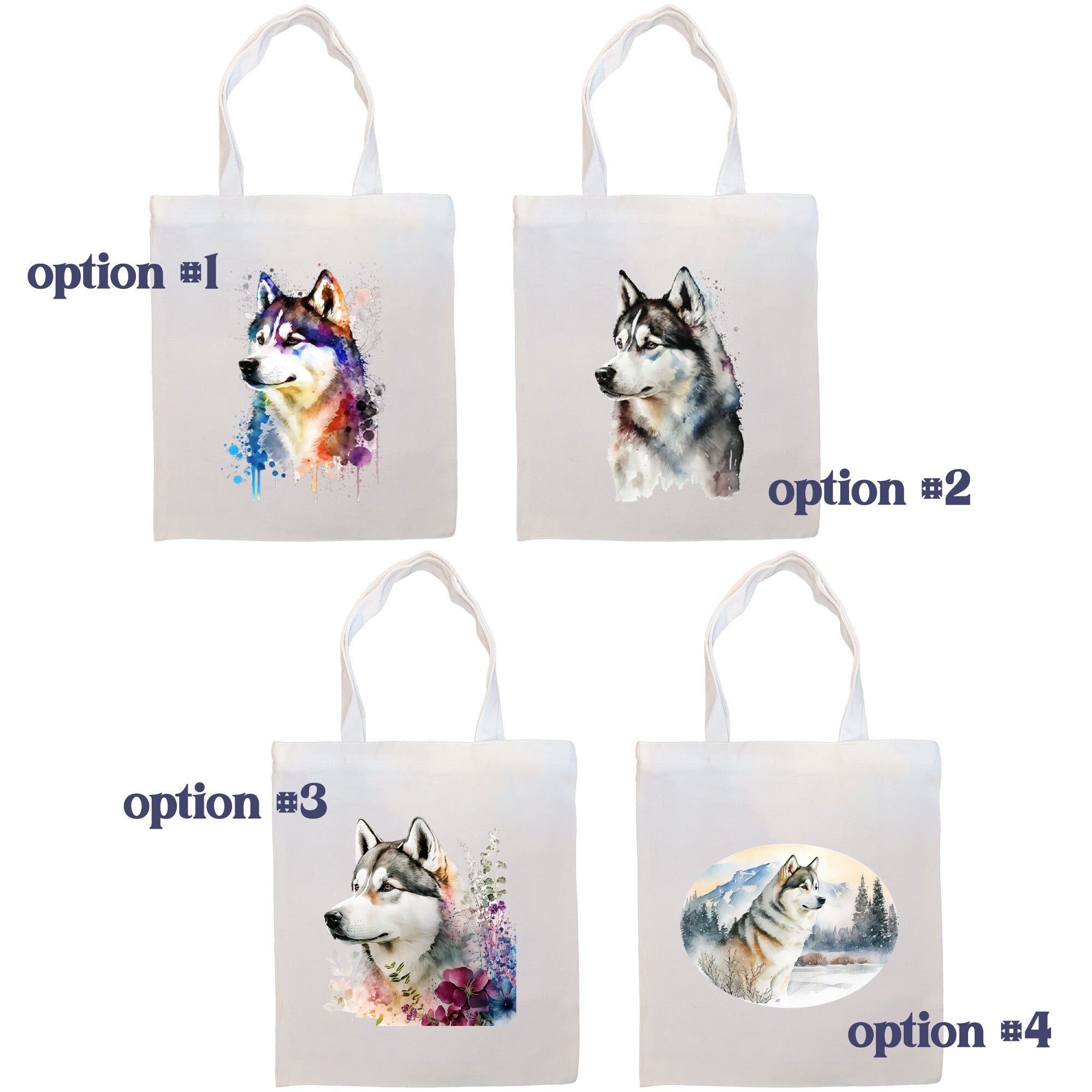Canvas Tote Bag, Zippered With Handles & Inner Pocket, "Siberian Husky"