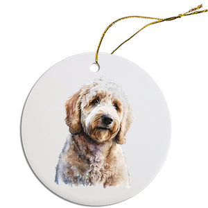 Dog Breed Specific Round Christmas Ornament, "Goldendoodle"