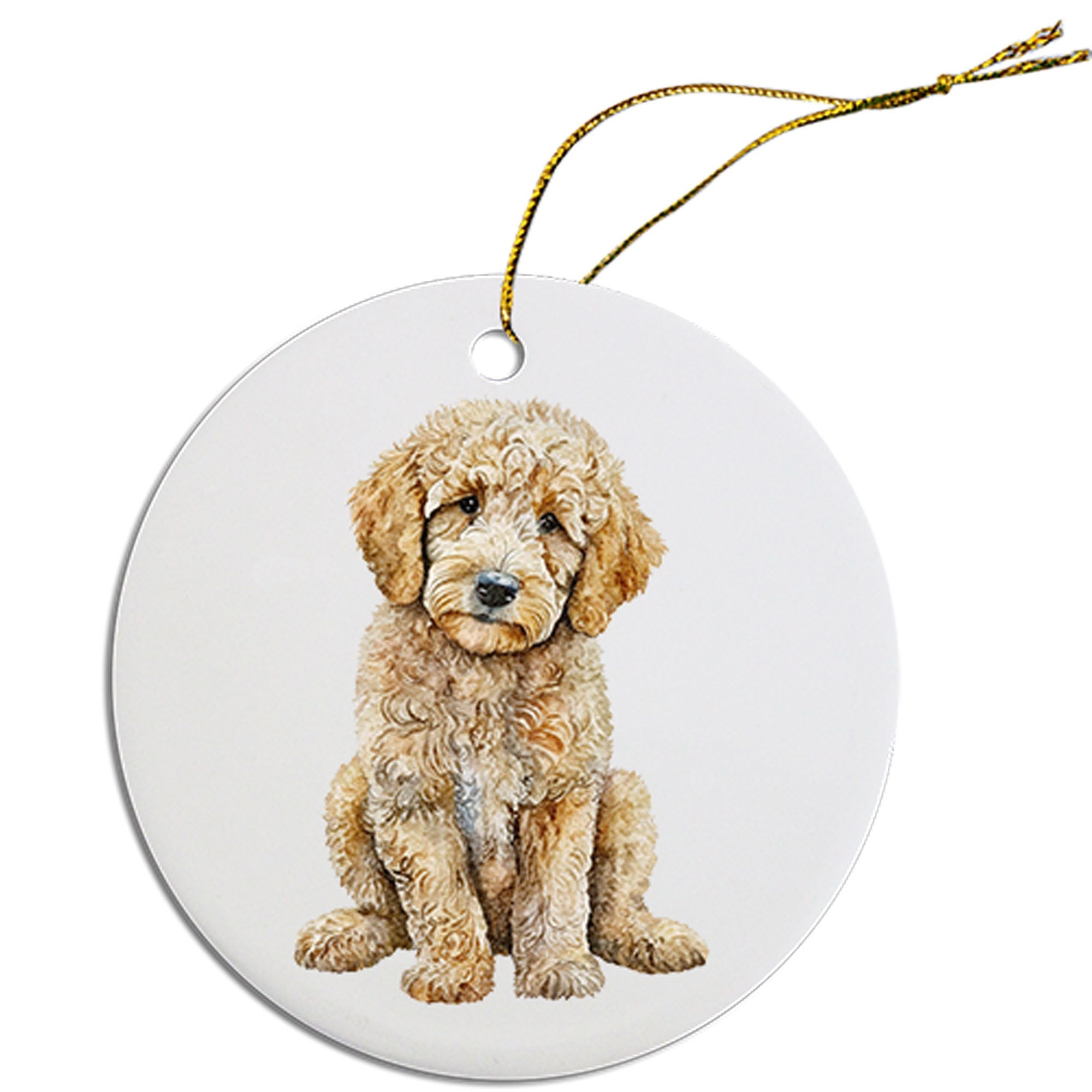 Dog Breed Specific Round Christmas Ornament, "Goldendoodle"