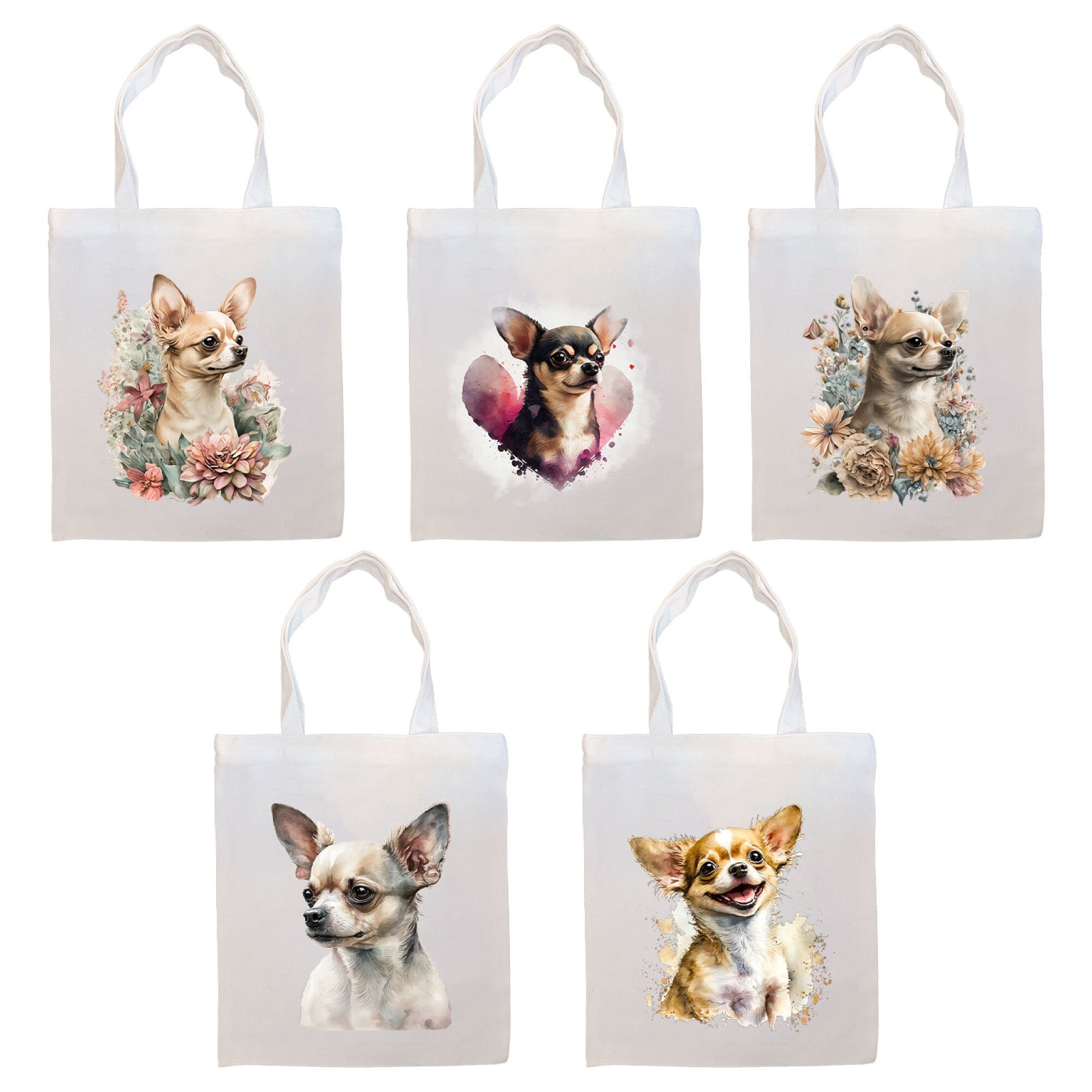 Canvas Tote Bag, Zippered With Handles & Inner Pocket, &quot;Chihuahua&quot;