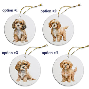 Dog Breed Specific Round Christmas Ornament, "Cavapoo"