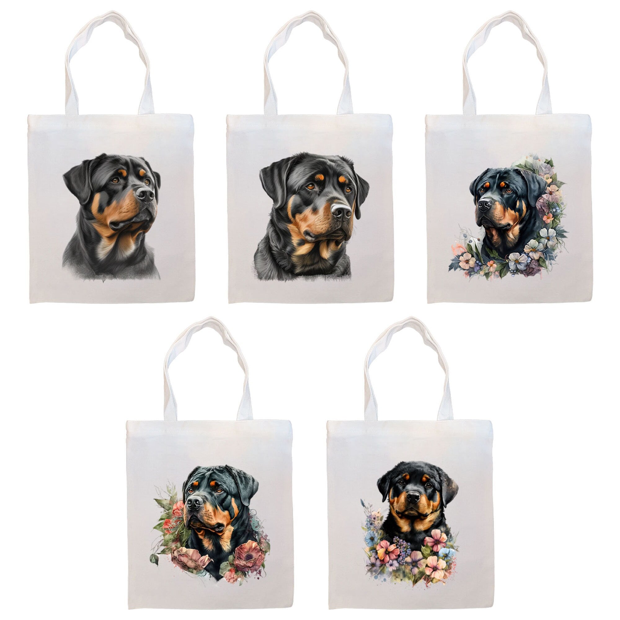 Canvas Tote Bag, Zippered With Handles & Inner Pocket, &quot;Rottweiler&quot;