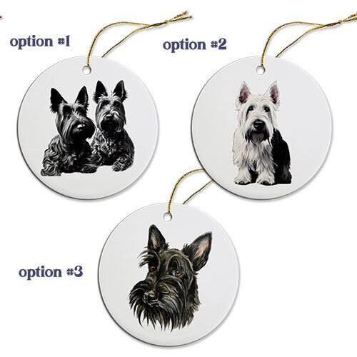 Dog Breed Specific Round Christmas Ornament, "Scottish Terrier"