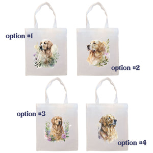 Canvas Tote Bag, Zippered With Handles & Inner Pocket, "Golden Retriever"