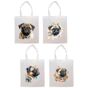 Canvas Tote Bag, Zippered With Handles & Inner Pocket, &quot;Pug&quot;