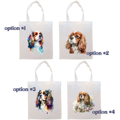 Canvas Tote Bag, Zippered With Handles & Inner Pocket, "Cavalier King Charles Spaniel"