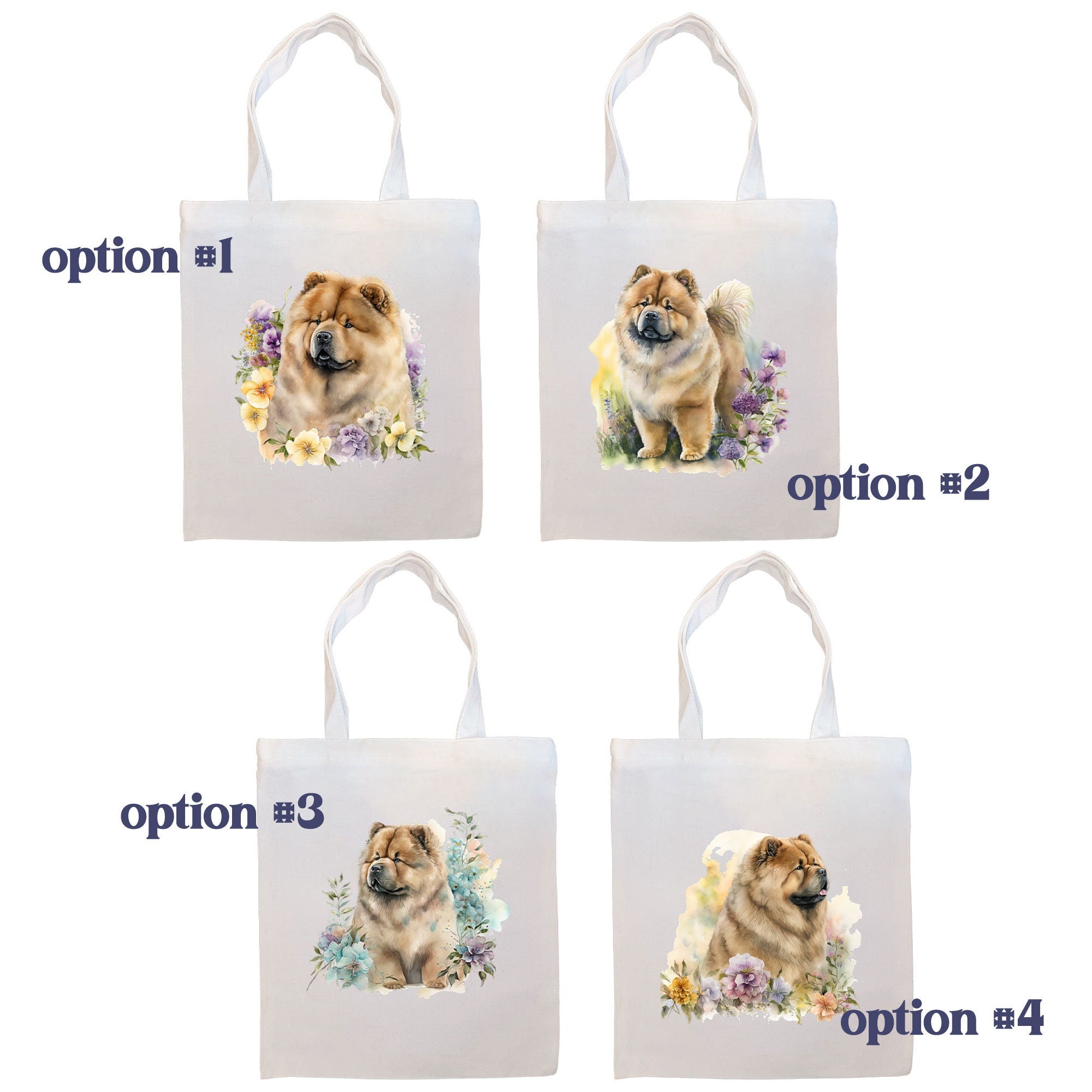 Canvas Tote Bag, Zippered With Handles & Inner Pocket, "Chow Chow"