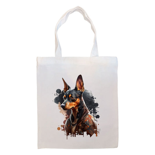 Canvas Tote Bag, Zippered With Handles & Inner Pocket, "Miniature Pinscher"