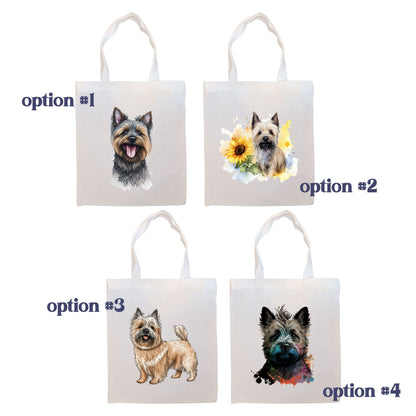 Canvas Tote Bag, Zippered With Handles & Inner Pocket, "Cairn Terrier"