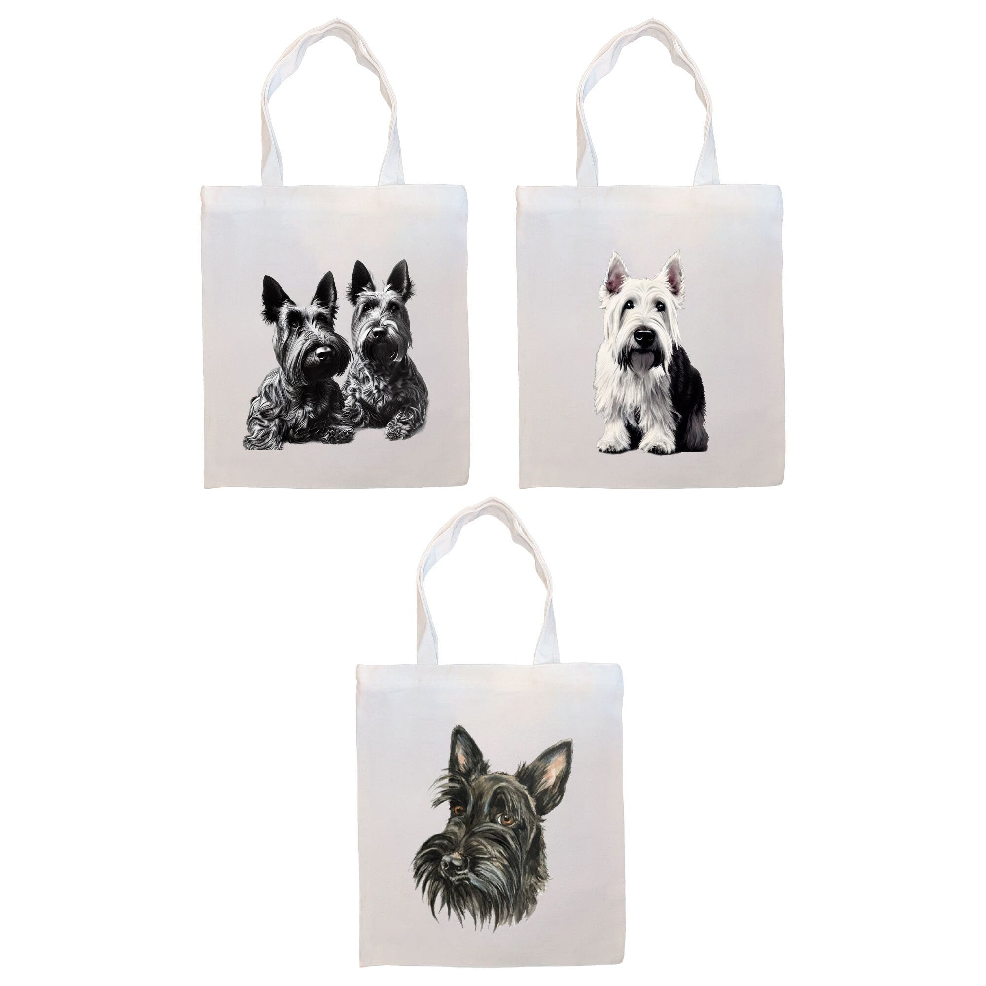 Canvas Tote Bag, Zippered With Handles & Inner Pocket, &quot;Scottish Terrier&quot;