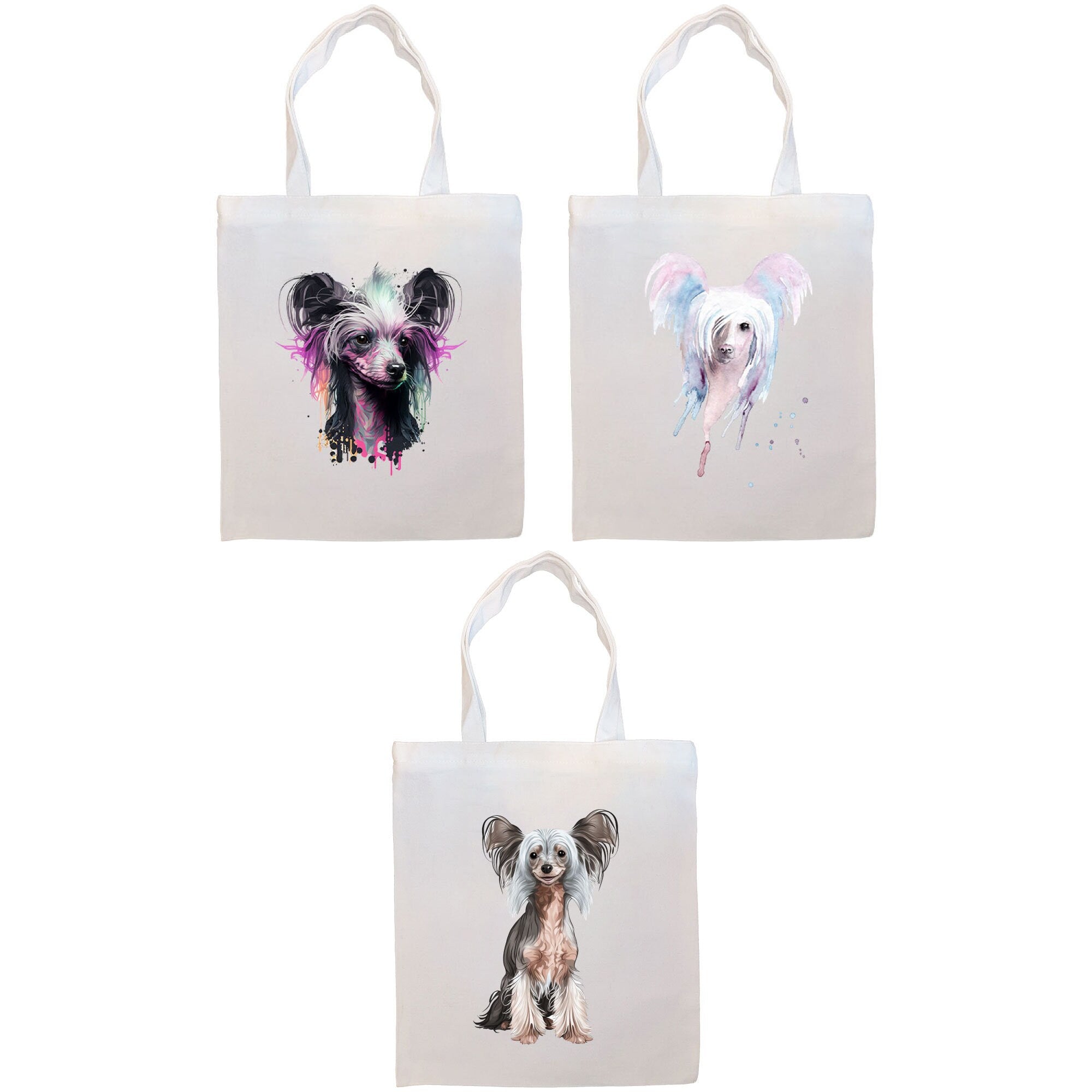 Canvas Tote Bag, Zippered With Handles & Inner Pocket, &quot;Chinese Crested&quot;