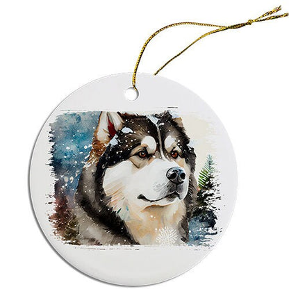 Dog Breed Specific Round Christmas Ornament, "Alaskan Malamute"