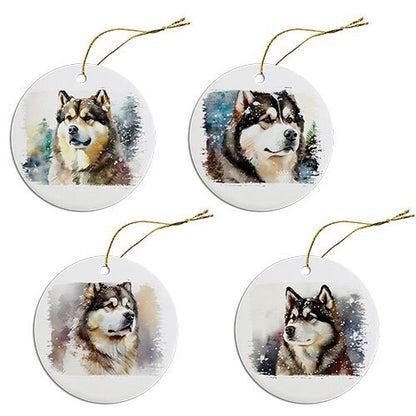 Dog Breed Specific Round Christmas Ornament, &quot;Alaskan Malamute&quot;