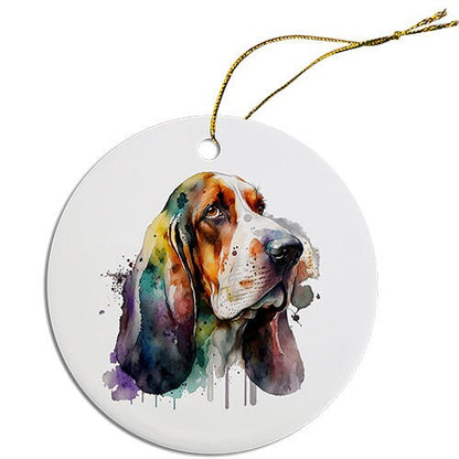 Dog Breed Specific Round Christmas Ornament, "Bassett Hound"