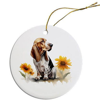 Dog Breed Specific Round Christmas Ornament, "Bassett Hound"