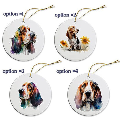 Dog Breed Specific Round Christmas Ornament, "Bassett Hound"