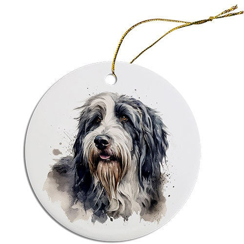 Dog Breed Specific Round Christmas Ornament, "Bearded Collie"