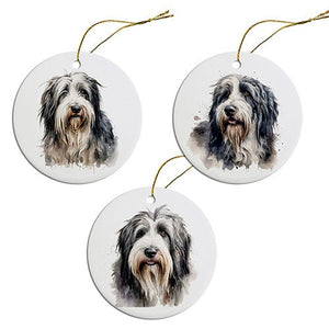 Dog Breed Specific Round Christmas Ornament, &quot;Bearded Collie&quot;