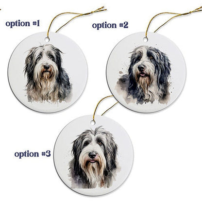 Dog Breed Specific Round Christmas Ornament, "Bearded Collie"