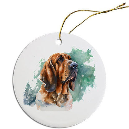 Dog Breed Specific Round Christmas Ornament, "Bloodhound"