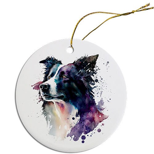 Dog Breed Specific Round Christmas Ornament, "Border Collie"