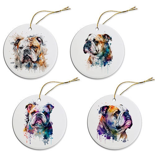 Dog Breed Specific Round Christmas Ornament, &quot;Bulldog&quot;